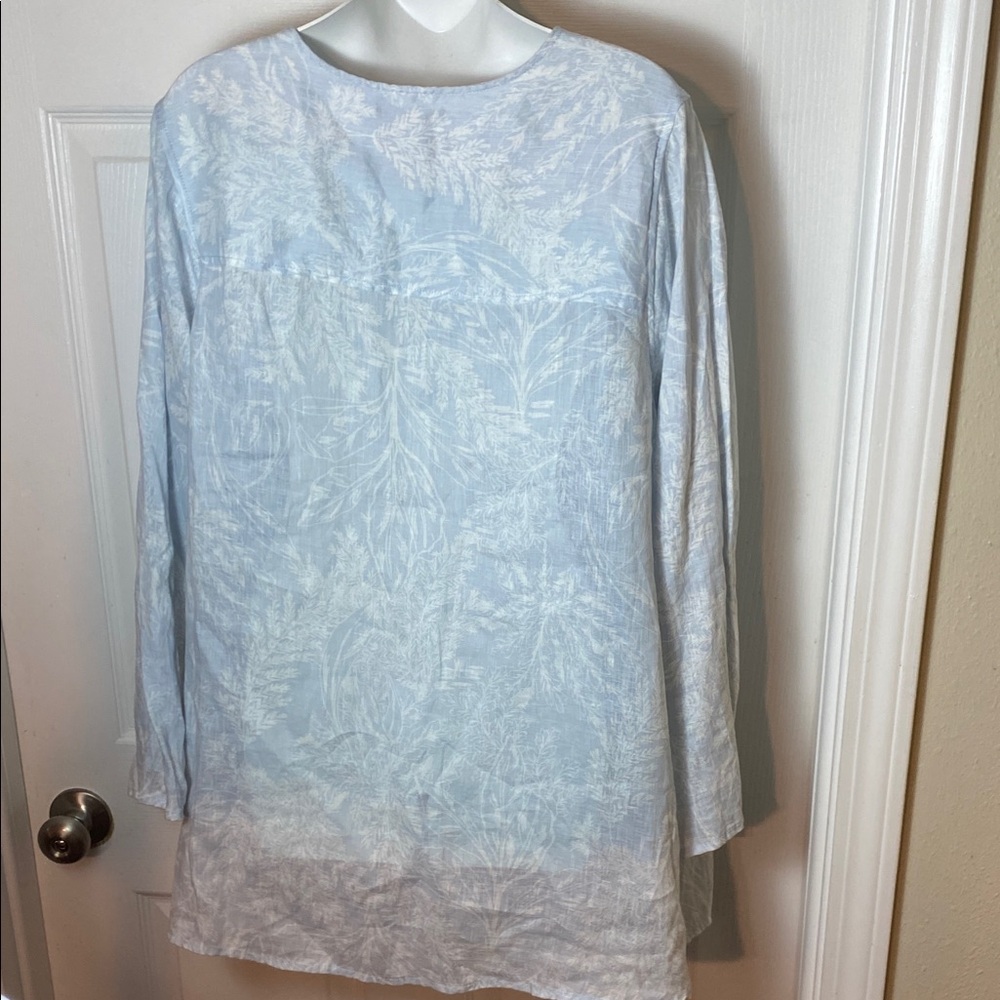 Tahari Women Linen Pastel Blue Button-Down Shirt Tunic Plus Size 1x - Picture 7 of 8